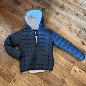 Save the Duck Dark Grey Puffer Jacket with Hood